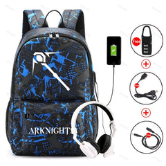 Arknights Backpack Anti-Theft Student Rucksack USB Charging Laptop Bag