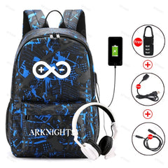 Arknights Backpack Anti-Theft Student Bookbag Rucksack USB Charging