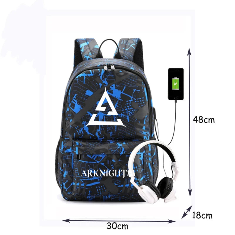 Arknights Backpack Anti-Theft Student Bookbag Rucksack USB Charging