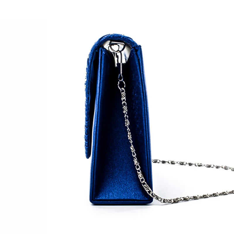 Silver Red Orange Women Clutch Bag with Rhinestone for Wedding Party Evening