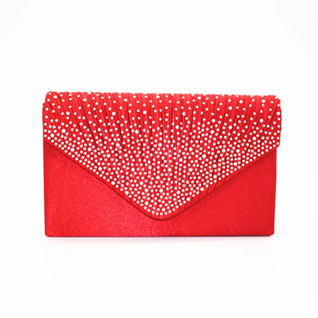 Silver Red Orange Women Clutch Bag with Rhinestone for Wedding Party Evening