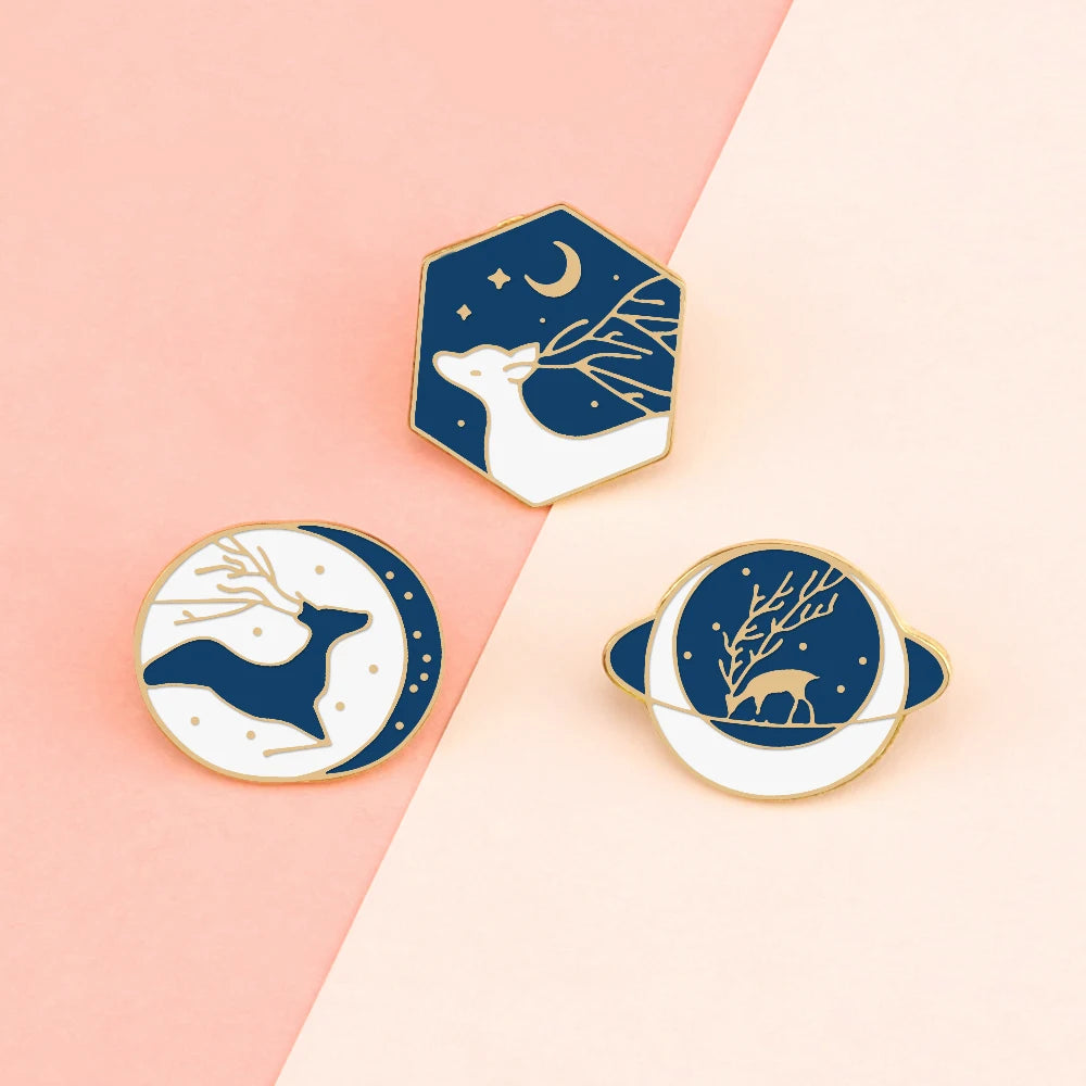 Elk Series Lapel Pins Animal Deer Starry Sky Brooch Enamel Badges