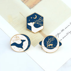 Elk Series Lapel Pins Animal Deer Starry Sky Brooch Enamel Badges