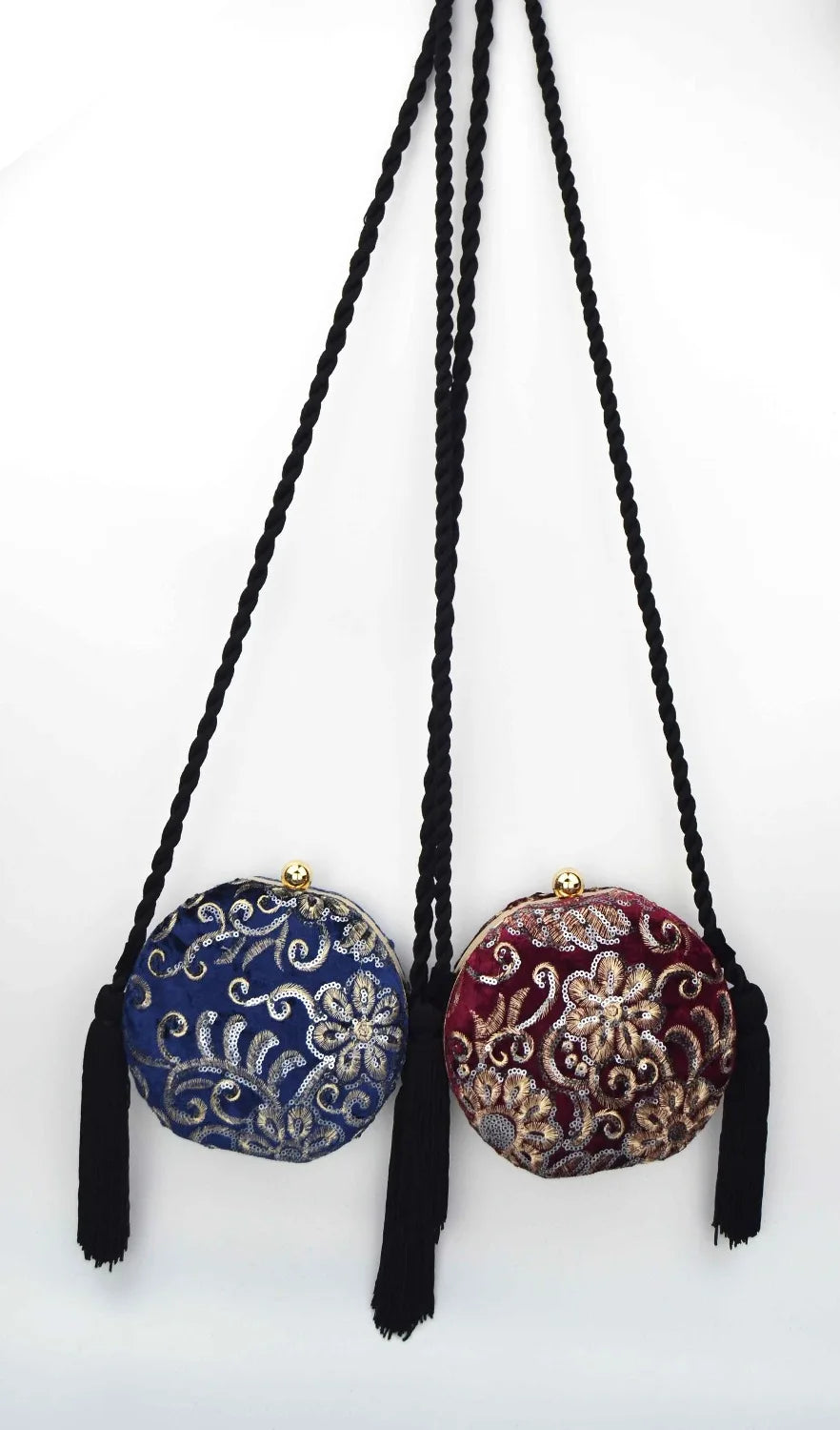 Flannelette Clutch Bag Embroidery Sequins Round Evening Bag Tassels Handbag Brai