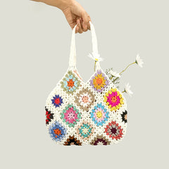 Bohemia Crocheted Shoulder Bag for Women Vintage Plaid Handbag