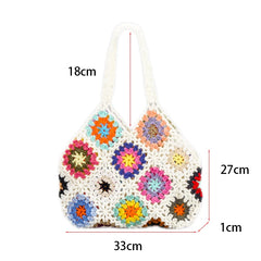Bohemia Crocheted Shoulder Bag for Women Vintage Plaid Handbag
