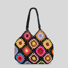 Bohemia Crocheted Shoulder Bag for Women Vintage Plaid Handbag