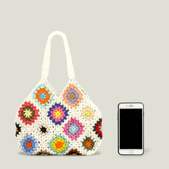 Bohemia Crocheted Shoulder Bag for Women Vintage Plaid Handbag