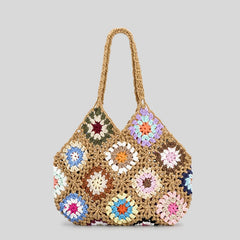 Bohemia Crocheted Shoulder Bag for Women Vintage Plaid Handbag
