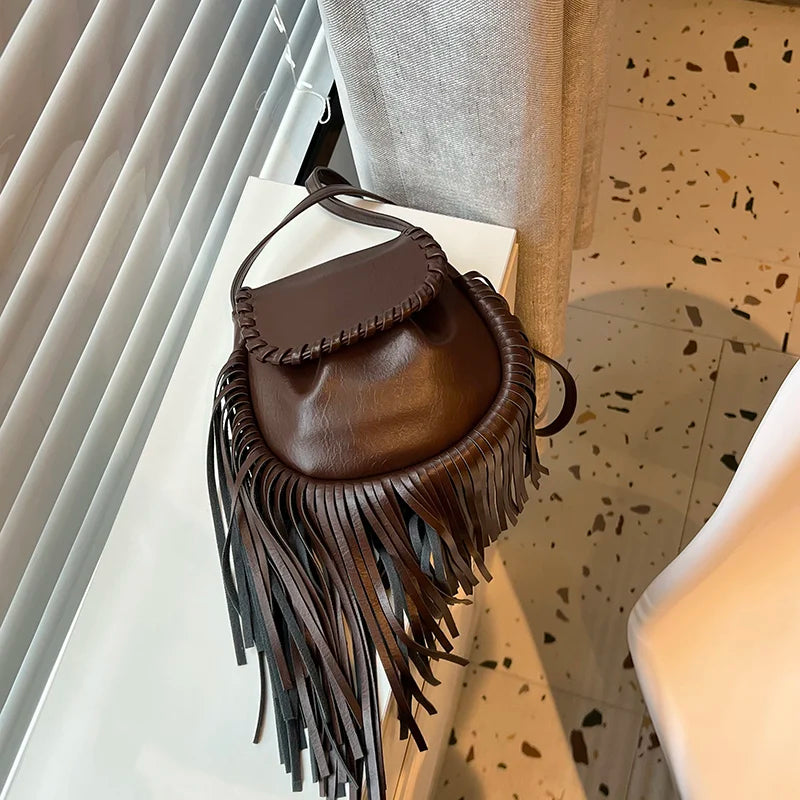 Bohemia PU Leather Tassels Crossbody Bags Women Saddle Shoulder Bag