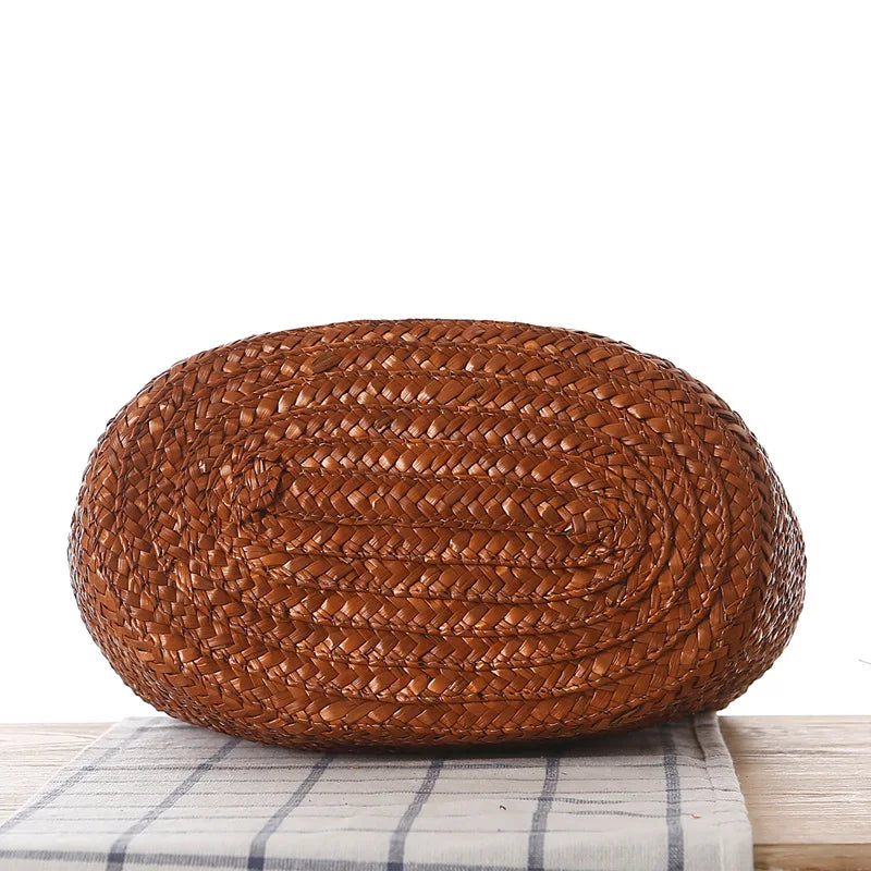 Bohemia Straw Shoulder Bag Large Capcity Woven Bucket Beach Travel Handbag