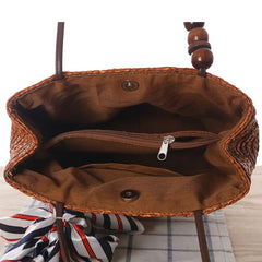 Bohemia Straw Shoulder Bag Large Capcity Woven Bucket Beach Travel Handbag