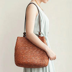 Bohemia Straw Shoulder Bag Large Capcity Woven Bucket Beach Travel Handbag