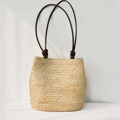 Bohemia Straw Shoulder Bag Large Capcity Woven Bucket Beach Travel Handbag