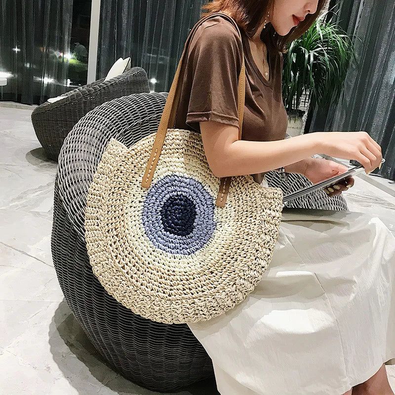 Bohemia Women Round Handbag Straw Shoulder Bag