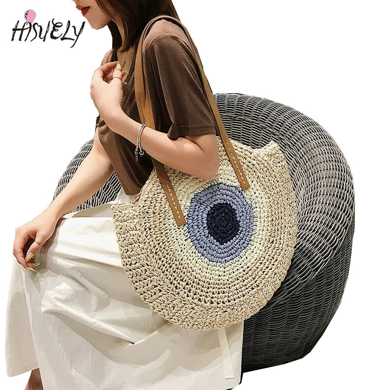Bohemia Women Round Handbag Straw Shoulder Bag