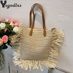 Bohemia Women Straw Bag Tassel Rattan Woven Large Capacity Handbag