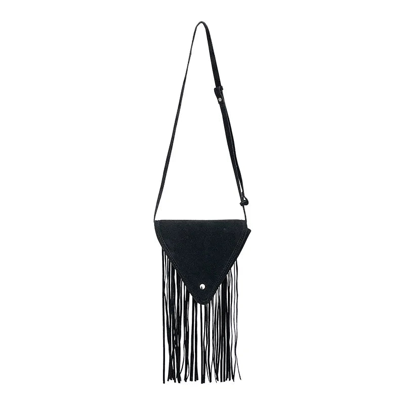 Boho Fringed PU Leather Crossbody Bag Vintage Tassel Shoulder Messenger