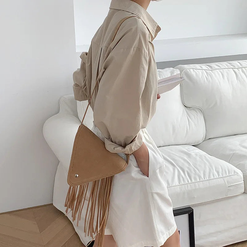 Boho Fringed PU Leather Crossbody Bag Vintage Tassel Shoulder Messenger