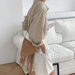 Boho Fringed PU Leather Crossbody Bag Vintage Tassel Shoulder Messenger