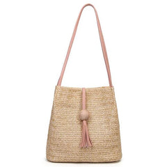 Bohemian Beach Casual Tote Bag Ladies Straw Rattan Crossbody Bucket Bag