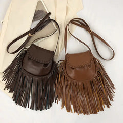 Vintage PU Leather Women Shoulder Bags Fringe Tassel Handbags