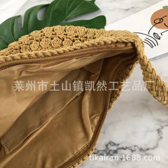 Boho Half Moon Straw Bag Women Shoulder Crossbody Tote Beach Rattan Bag