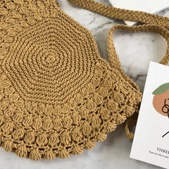 Boho Half Moon Straw Bag Women Shoulder Crossbody Tote Beach Rattan Bag