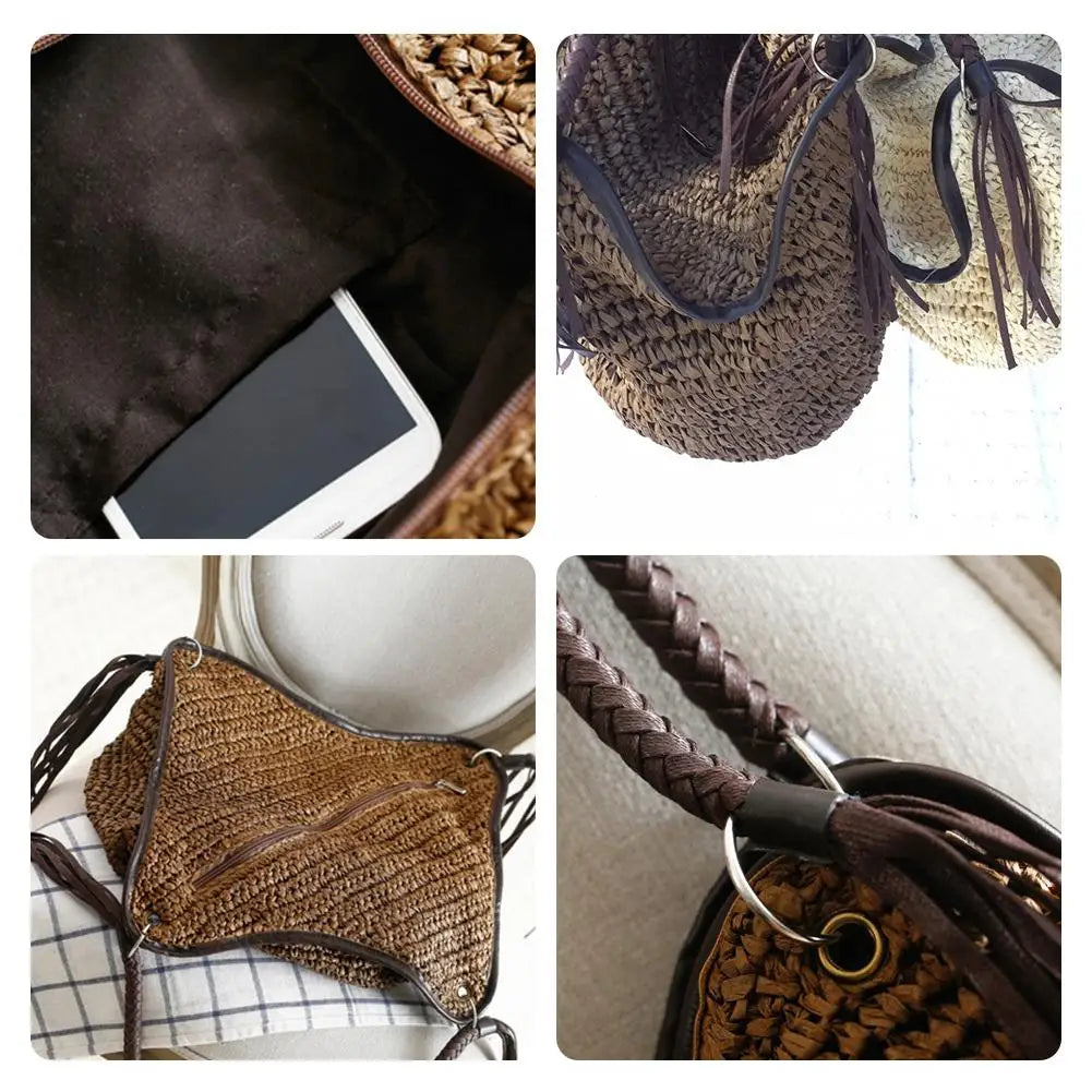 Bohemian Straw Shoulder Bag Casual Tote Large Capacity Beach Vacation Handbag