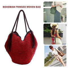 Bohemian Straw Shoulder Bag Casual Tote Large Capacity Beach Vacation Handbag