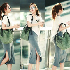 Bohemian Straw Shoulder Bag Casual Tote Large Capacity Beach Vacation Handbag