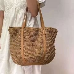 Boho Hand-woven Women's Shoulder Handbag Straw Beach Tote Bag