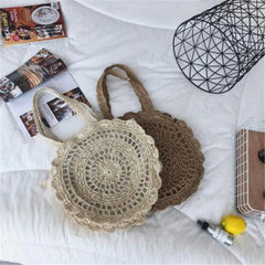 Boho Straw Circle Beach Handbag Rattan Shoulder Tote Bag