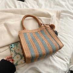Bohemian Striped Straw Woven Totes Bags For Women Summer