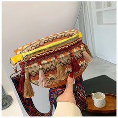 Boho Tassel Waist Bag Vintage Chest Fanny Pack Women's Crossbody Bag