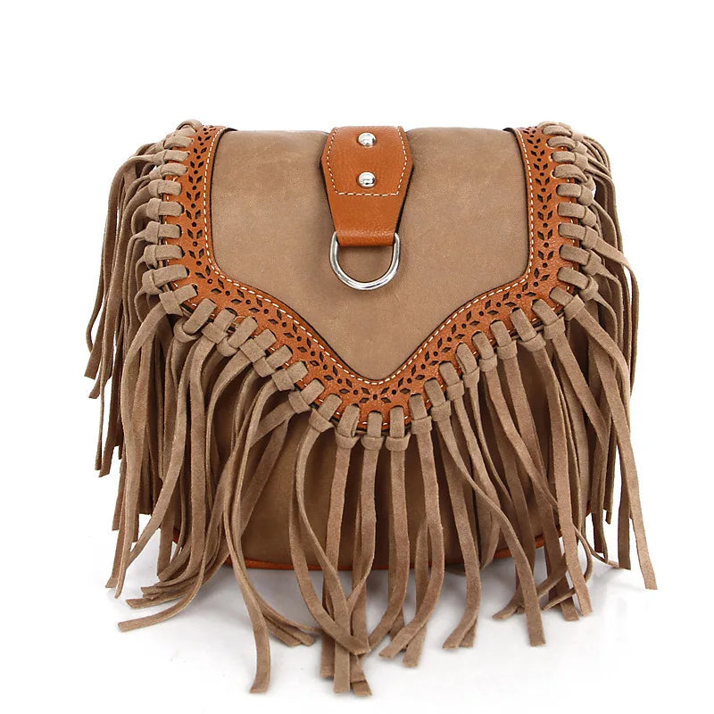 Boho Tassel Crossbody Bag Large Capacity Shoulder Bag for Women