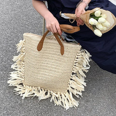 Boho Tassel Women Straw Bag Rattan Shoulder Bags Large Capacity Handbags