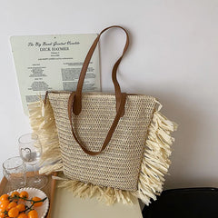 Boho Tassel Women Straw Bag Rattan Shoulder Bags Large Capacity Handbags