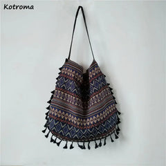Bohemian Vintage Tassel Shoulder Bag Women Underarm Tote All-match