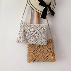 Boho Women Straw Beach Bag Shoulder Messenger Summer Travel Shop