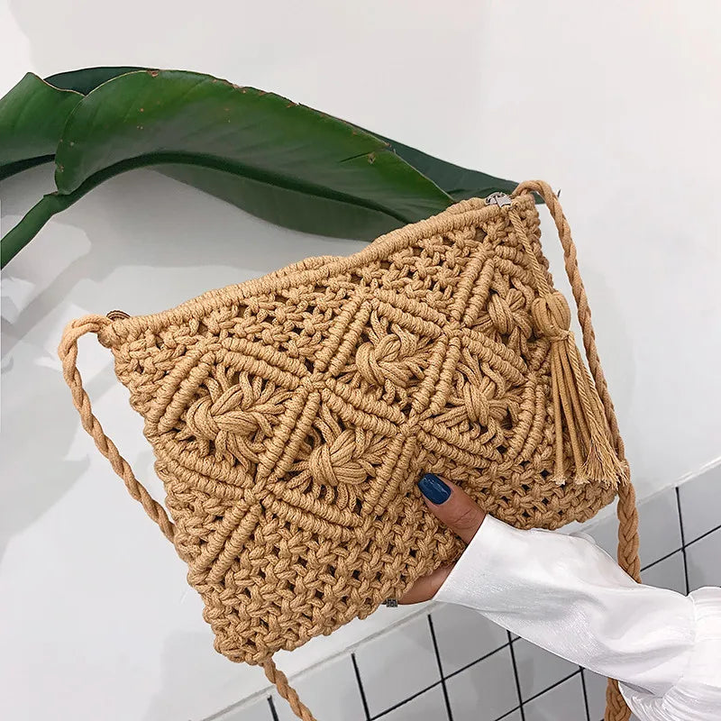 Boho Women Straw Beach Bag Shoulder Messenger Summer Travel Shop