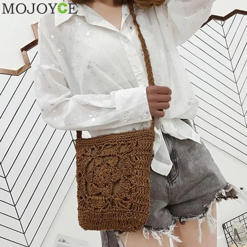 Bohemian Woven Hollow Out Beach Bag Women Crochet Fringed Straw Clutch