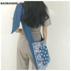 Boho Wide Strap Slouch Bag Women Bohemian Style Printing Messenger Big Handbag
