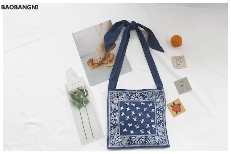 Boho Wide Strap Slouch Bag Women Bohemian Style Printing Messenger Big Handbag