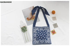 Boho Wide Strap Slouch Bag Women Bohemian Style Printing Messenger Big Handbag