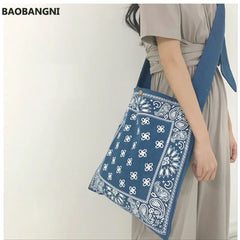 Boho Wide Strap Slouch Bag Women Bohemian Style Printing Messenger Big Handbag