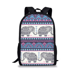 Boho Elephant Print Girls School Bags Retro All-match Backpacks Waterproof