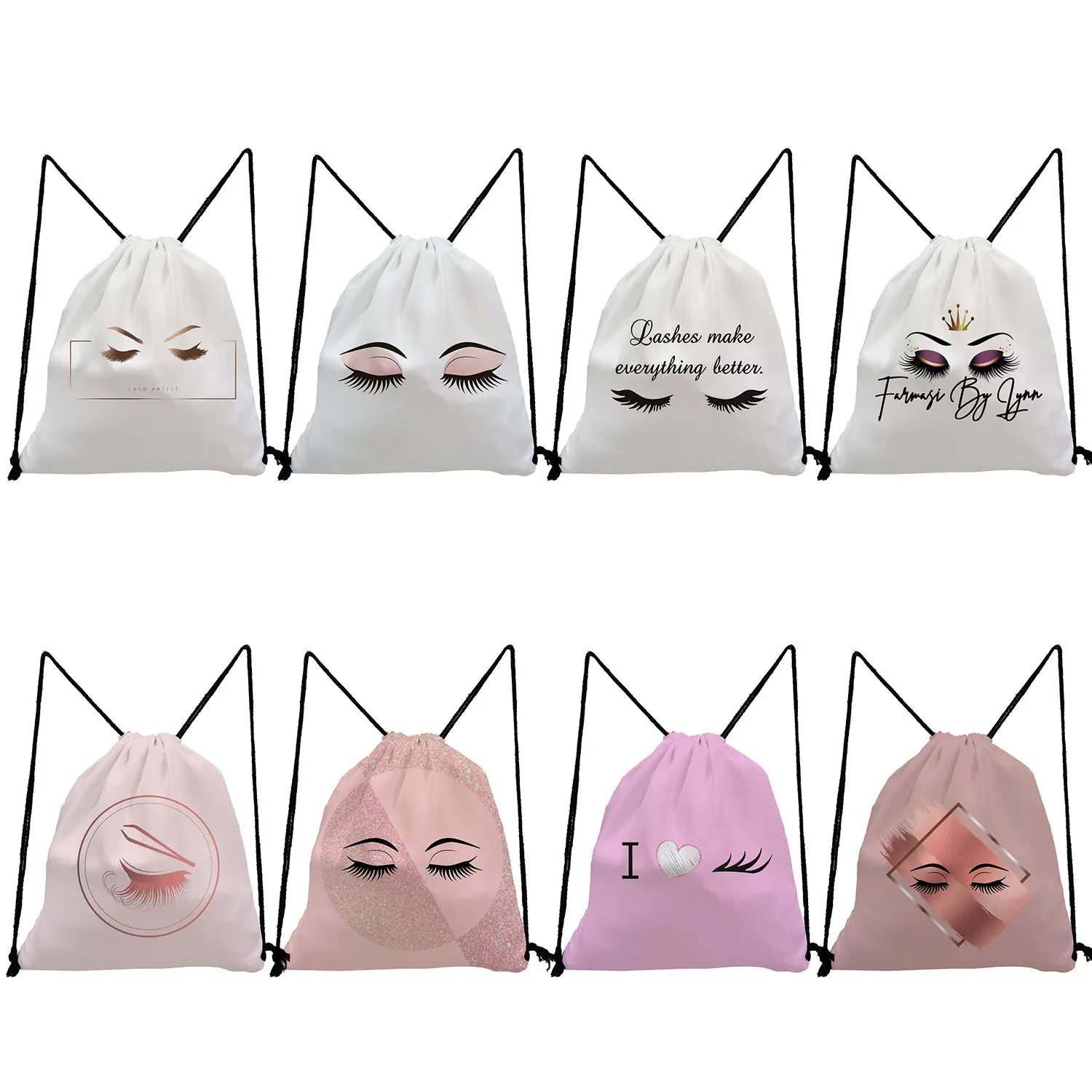 Cute Eyelash Print Drawstring Backpack for Girls
