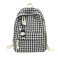 Plaid Canvas Backpacks for Women School Students Shoulder Bags