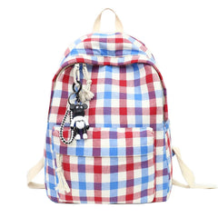 Plaid Canvas Backpacks for Women School Students Shoulder Bags